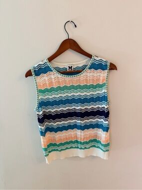 Missoni Multicolor Striped Knit Tank in Blue, Teal & Peach and gold